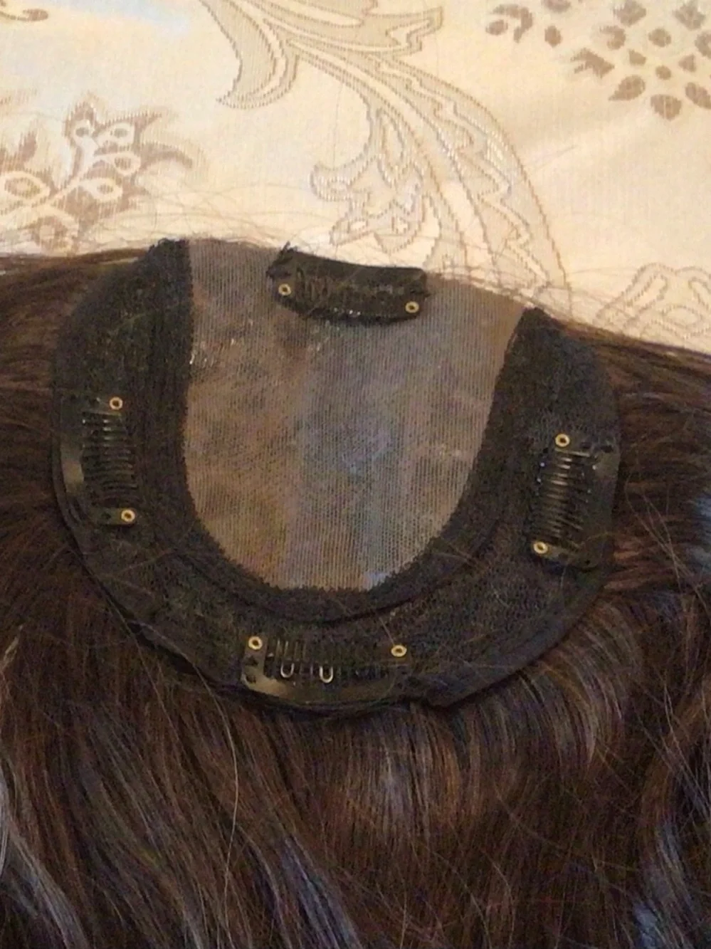 Dark Brown Synthetic Hair Topper 16 inch Long with Curled Ends